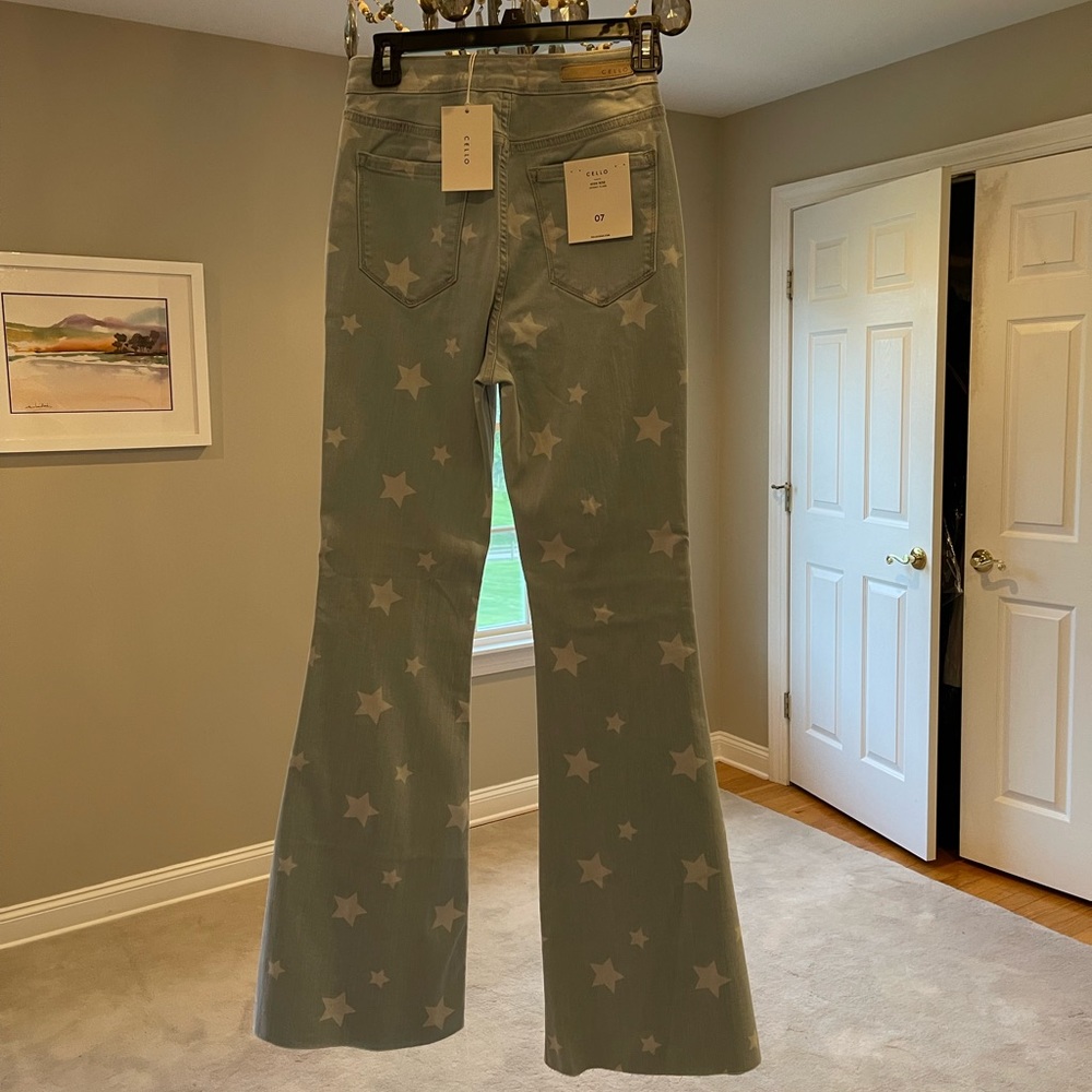Cello Flared Star Jeans with Raw Bottoms